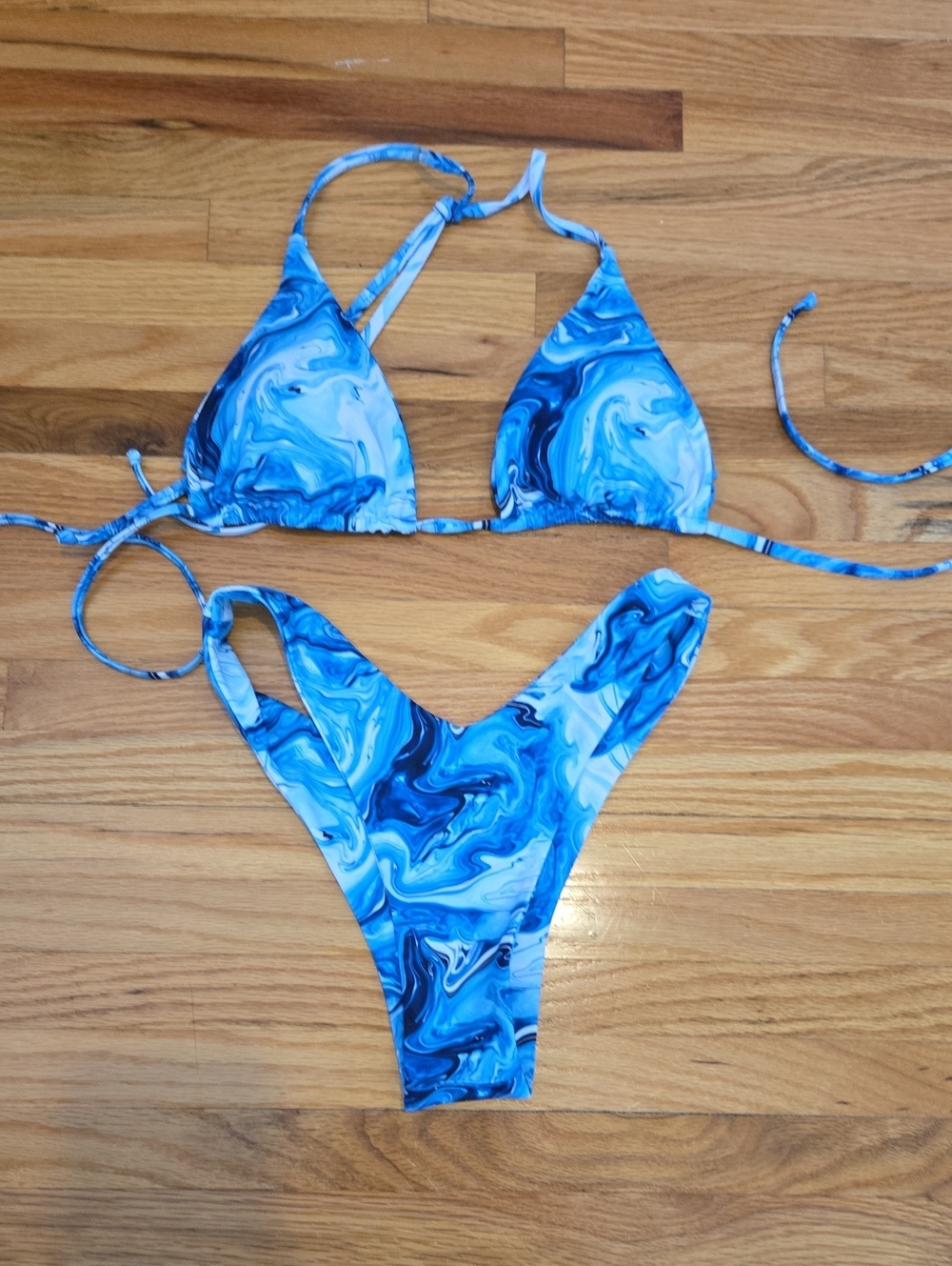 Blue Marble Print Triangle Bikini